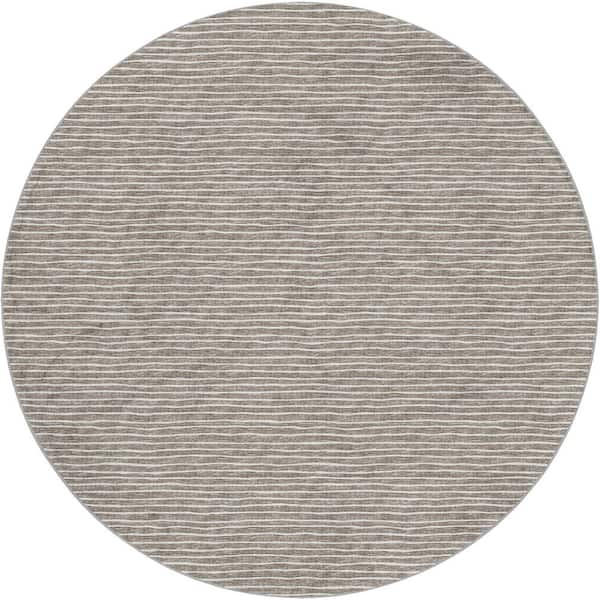 Dream Shag Premium Machine Washable Abstract ADS138 Taupe 8 ft. x 8 ft. Round Rug
