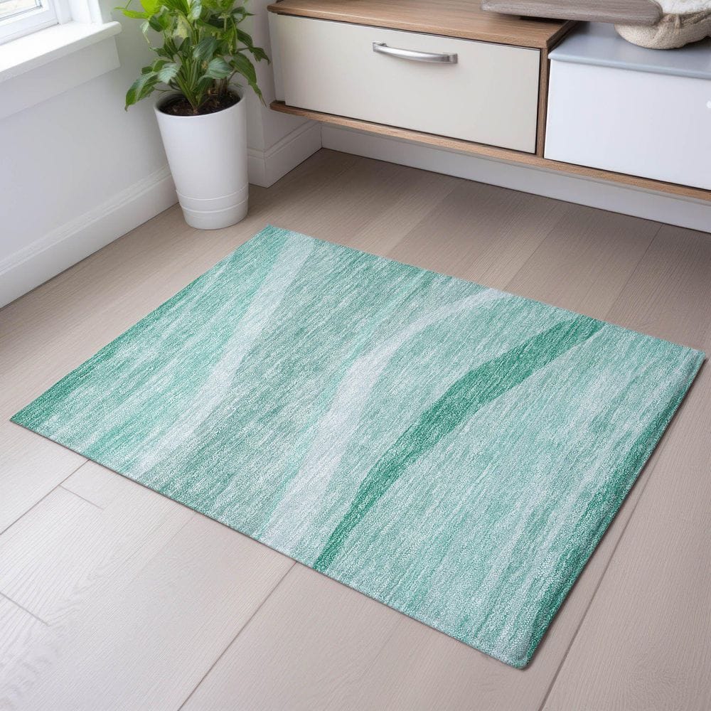 Mayfield Premium Machine Washable Abstract AMF1099 Aqua 2 ft. x 3 ft. Area Rug price history on PriceWatchPro