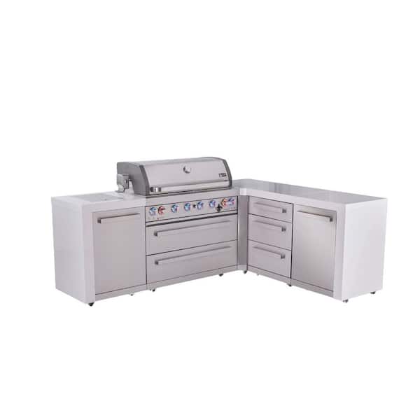 Deluxe 6-Burner 94 in. x 75 in. L-Shaped Modular Outdoor Kitchen Propane Natural Gas Grill Island in Stainless Steel