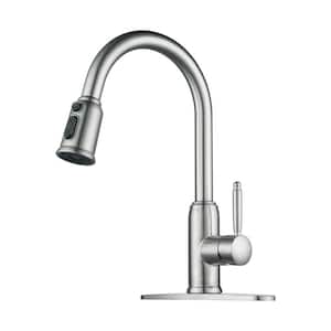3 Functions Single Handle Pull Down Sprayer Kitchen Faucet with Deck plate in Stainless Steel Brushed Nickel