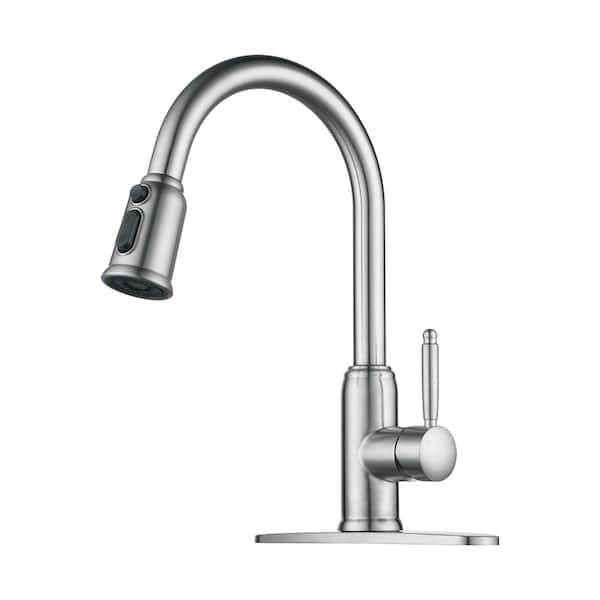 IVIGA 3 Functions Single Handle Pull Down Sprayer Kitchen Faucet with Deck plate in Stainless Steel Brushed Nickel