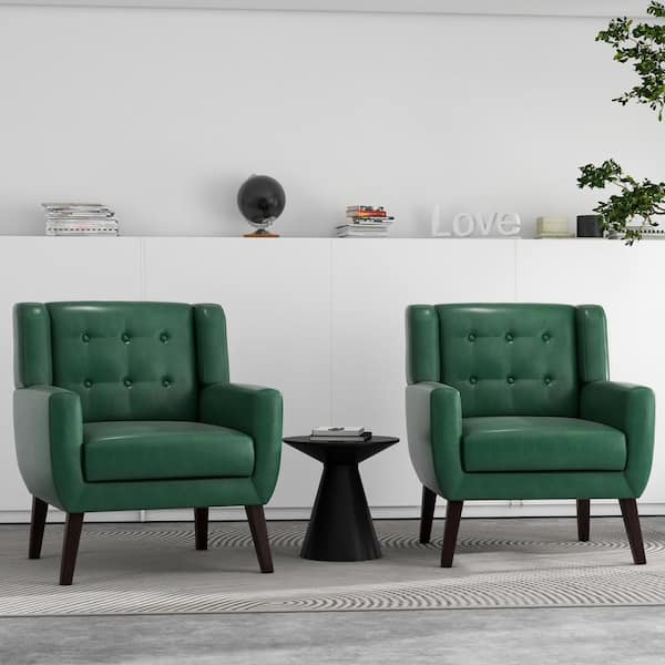 FEX-CHAIR WITH ARM GREEN／ACTUS Uixe Mid-Century Modern Button Green Linen Accent Arm Chair (set