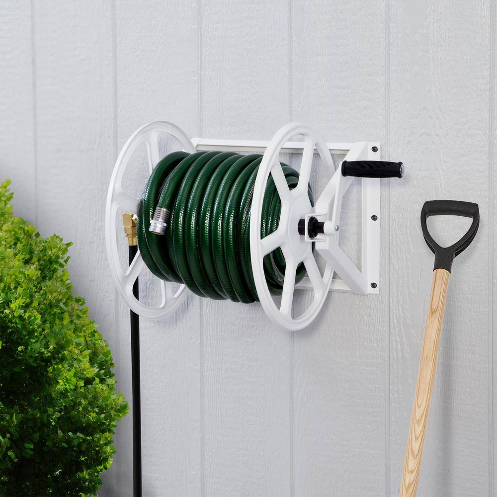 200 ft. White Steel Dual Mount Wall Mounted Garden Hose Reel