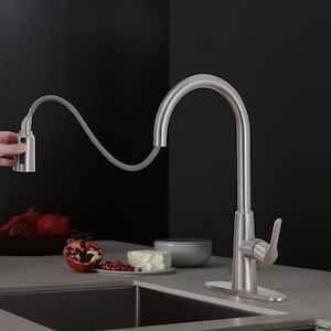 Single-Handle Pull Out Sprayer Kitchen Faucet with Deckplate Included and Supply Lines in Brushed Nickel