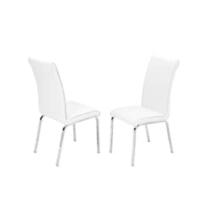 Anitta 2-Piece White Faux Leather Stainless Steel Legs Chairs