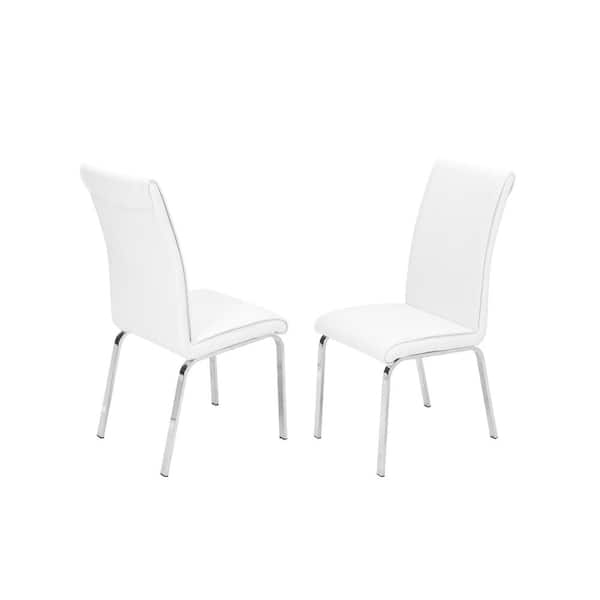 Best Quality Furniture Anitta 2-Piece White Faux Leather Stainless Steel Legs Chairs