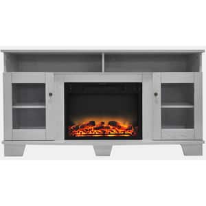 Savona 59 in. Electric Fireplace in White with Entertainment Stand and Enhanced Log Display
