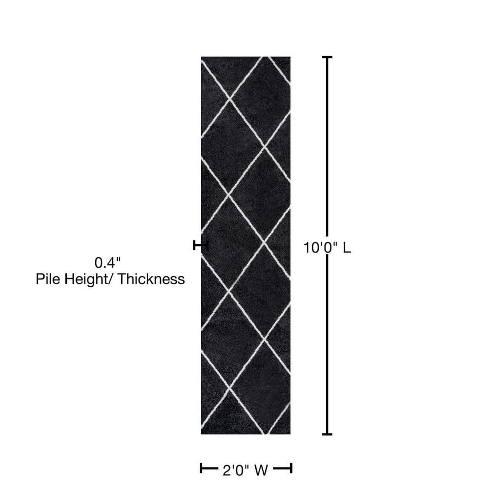 Reversible Diamond Trellis Black/White Synthetic Runner Rug - 2x10 ft
