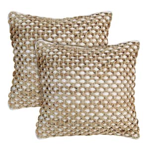 Jada White 20 in. x 20 in. Braided Jute Decorative Throw Pillow Cover