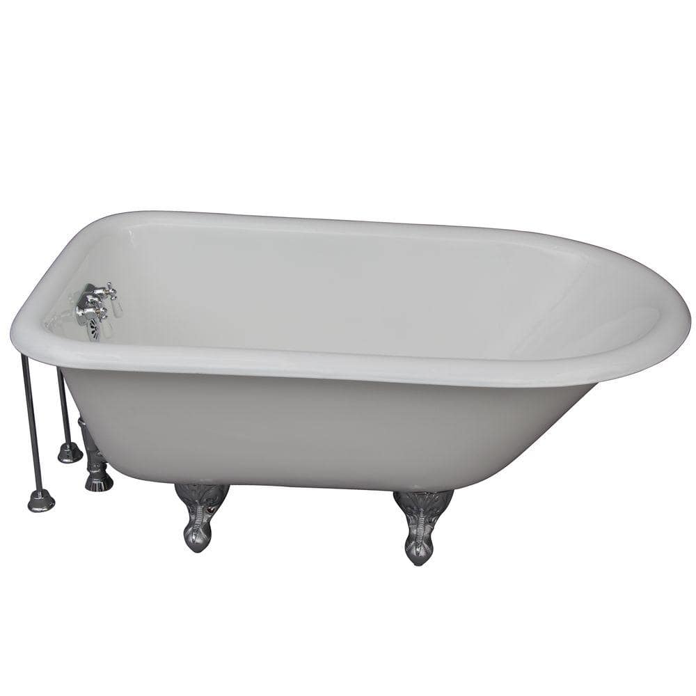 4.5 ft. Cast Iron Ball and Claw Feet Roll Top Tub in White with Polished Ch