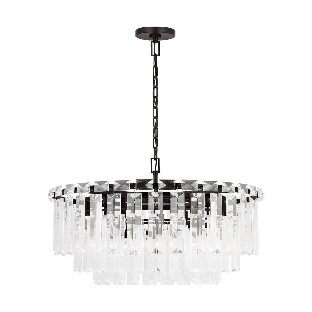 Arden Aged Iron 16-Light Tiered Chandelier with Textured Glass