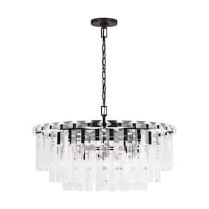 Arden 32.875 in. W x 18.75 in. H 16-Light Aged Iron Indoor Dimmable Large Chandelier with Textured Glass Panels