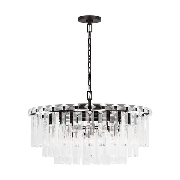 Generation Lighting Arden 32.875 in. W x 18.75 in. H 16-Light Aged Iron Indoor Dimmable Large Chandelier with Textured Glass Panels