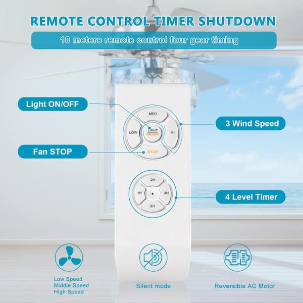 52 in. Indoor Chrome Ceiling Fan with Lights, Remote Control and Reversible Motor for Living Room, Bedroom