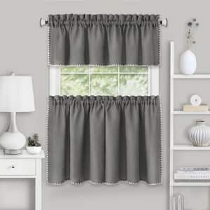 Kendal Polyester Light Filtering Tier and Valance Window Curtain Set - 58 in. W x 36 in. L in Grey/White