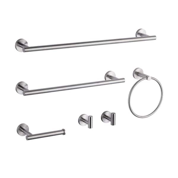 6-Piece Stainless Steel Bathroom Towel Rack Set in Brushed Nickel