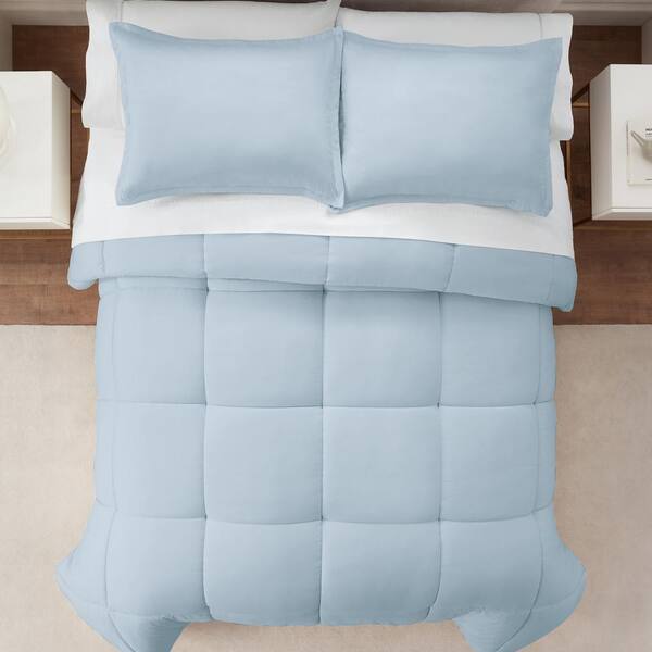 Serta Simply Clean 3 Piece Light Blue, Light Blue And White Queen Bedding