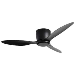 52 in. Indoor Black Flush Mount Ceiling Fan without Light, with 3 Reversible Blades, 6 Speeds, DC Motor & Remote Control