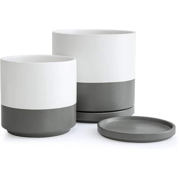 ITOPFOX Modern 10 in. L x 10 in. W x 10 in. H 10.4 qts. White/Speckled Grey Indoor Ceramic Planter 2 (-Pack)