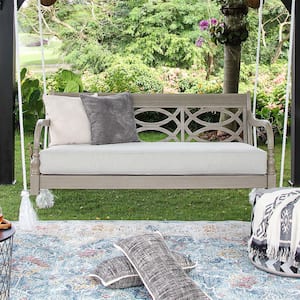 Renley Weathered Gray Wood Porch Swing Daybed with Cushion