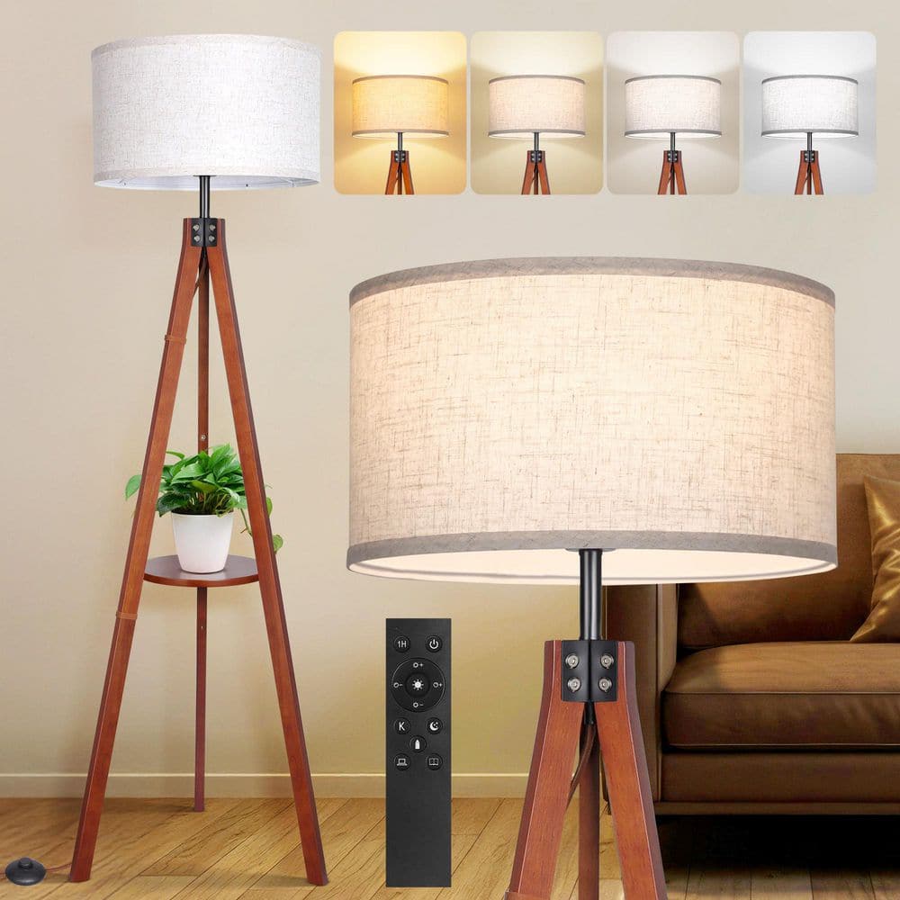 BICIK 61 in. Indoor Walnut Color 1-Light Dimmable Tripod Floor