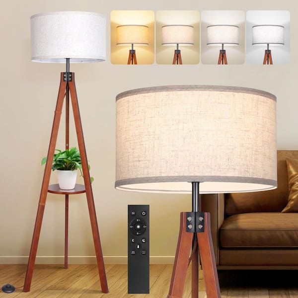 BICIK 61 in. Indoor Walnut Color 1-Light Dimmable Tripod Floor