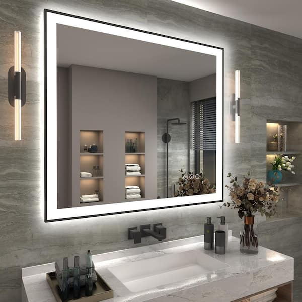 40 in. W x 36 in. H Rectangular Space Aluminum Framed Dual Lights Anti-Fog Wall Bathroom Vanity Mirror in Tempered Glass