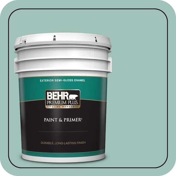 BEHR PREMIUM PLUS 5 gal. #MQ6-36 Cascade Green Semi-Gloss Enamel Exterior Paint & Primer