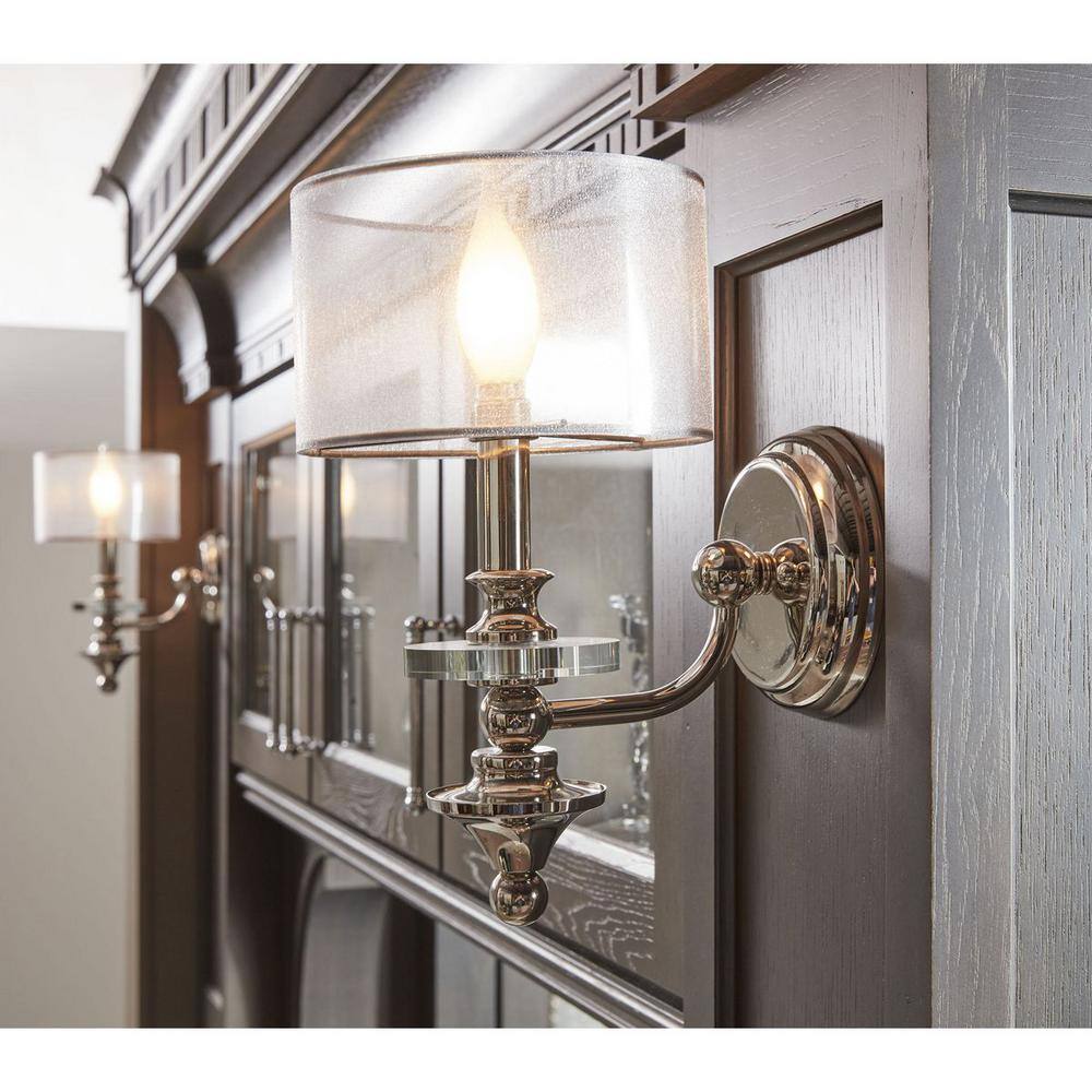 Polished Nickel Wall Sconce with Sheer Silver Organza Shade