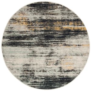 Adirondack Light Gray/Black 6 ft. x 6 ft. Distressed Striped Round Area Rug