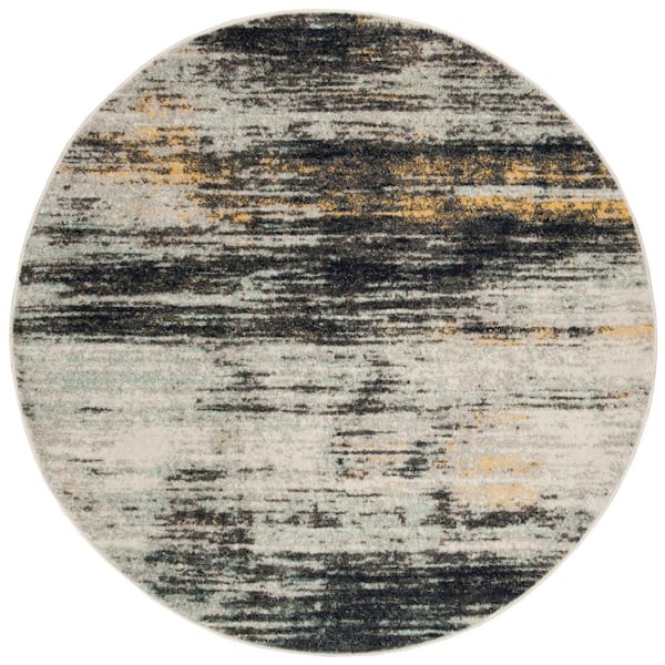 SAFAVIEH Adirondack Light Gray/Black 6 ft. x 6 ft. Distressed Striped Round Area Rug