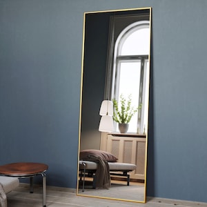 21 in. W x 64 in. H Full Length Mirror with U-shape Standing Holder (Gold)