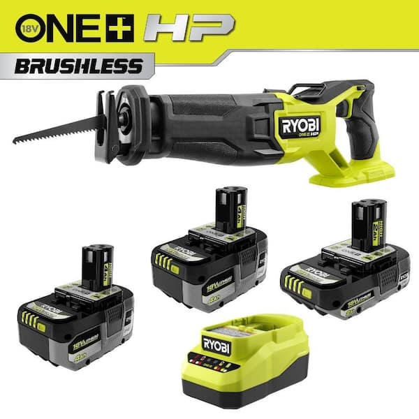 ONE+ 18V HP Brushless Reciprocating Saw Kit with (1) 2.0 Ah and (2) 4.0 Ah HIGH PERFORMANCE Batteries, and Charger