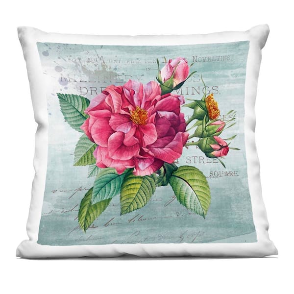 Stupell Industries Pink Garden Flower over Rustic Green Abstract Polyester 18 in. x 18 in. Throw Pillow