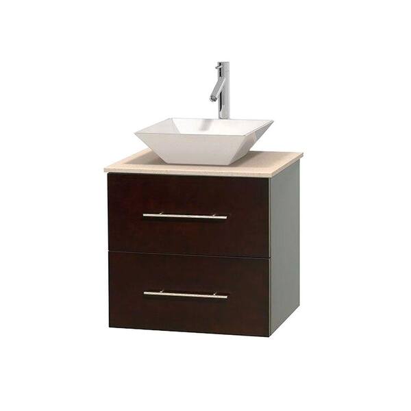 Wyndham Collection Centra 24 in. Vanity in Espresso with Marble Vanity Top in Ivory and Porcelain Sink