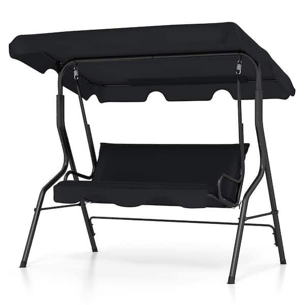Costway 3-Person Steel Frame Patio Canopy Swing Hammock with Black Cushion