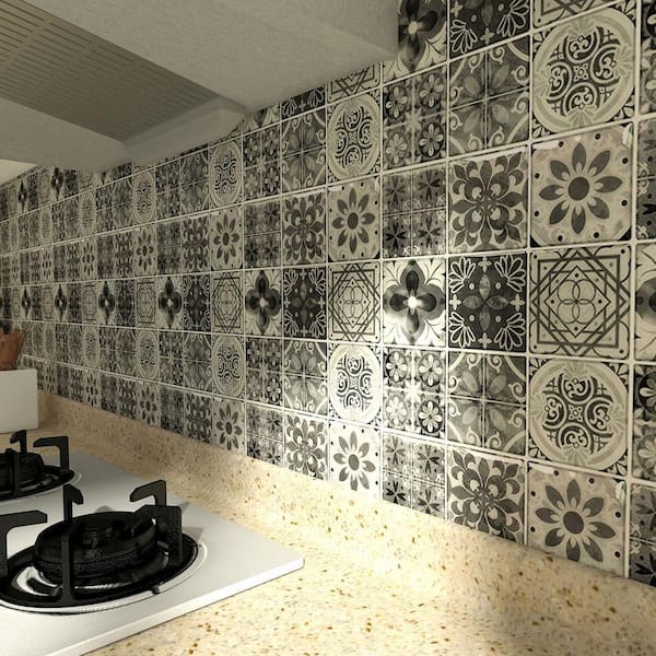 11.8 in. x 11.8 in. Vinyl Peel and Stick Decorative Wall Tile Backsplash in Gray Talavera Design (10 Pack)