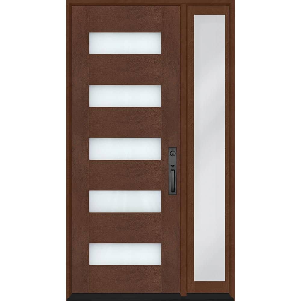 Regency 49 in. x 80 in. 5L Modern Frosted Glass LHIS Chestnut Fiberglass Prehung Front Door w/10in. SL and BLK Lockset price history on PriceWatchPro