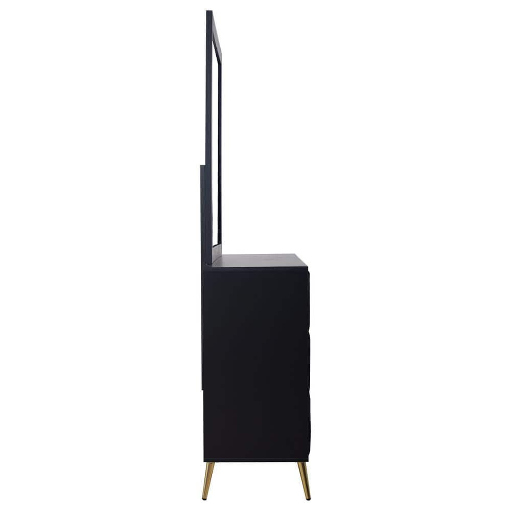 Kailani Black MDF Dresser with Mirror and Gold Accents