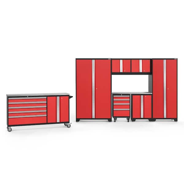 NewAge Products Bold Series 3.0 182 in. W x 75.25 in. H x 18 in. D 24-Gauge Welded Steel Cabinet Set in Red (8-Piece)