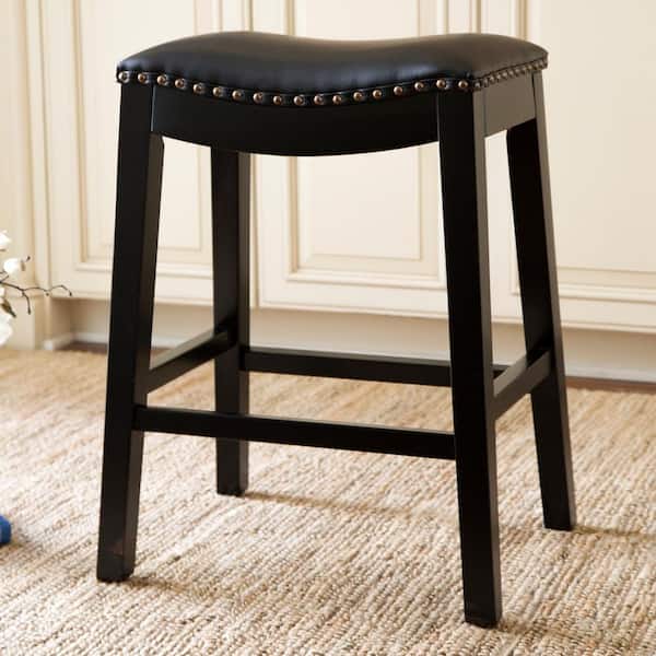 DEVON & CLAIRE Coby 26 in. Black Wooden Counter Stool with Leather Saddle