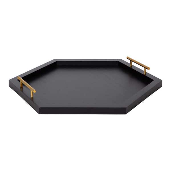 Kate and Laurel Halsey 19.00 in. W Hexagon Black Wood Decorative Tray