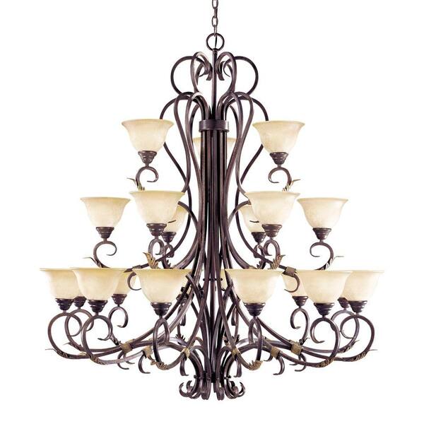 World Imports Olympus Tradition Collection 21-Light Crackled Bronze with Silver Chandelier with Tea-Stained Glass Shades