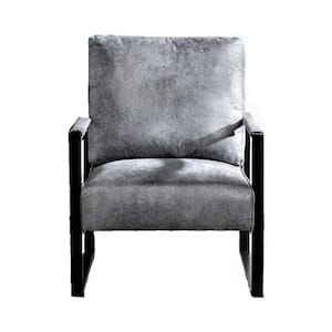 Hosam 25.4 in. Gray Velvet Upholstery Metal Arms Chair (Set of 1)