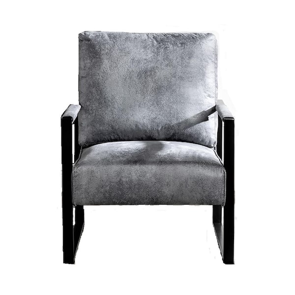 US Pride Furniture Hosam 25 in. Gray Upholstered Velvet Arm Chair with Metal Frame