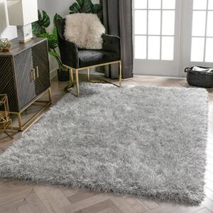 Grey 9 ft. 3 in. x 12 ft. 6 in. Kuki Chie Glam Shag Solid Pattern Area Rug