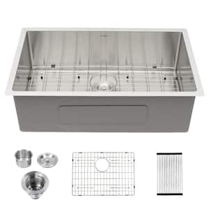 33 x 19 in.Gunmetal Black Single Bowl 16-Gauge Stainless Steel Undermount Kitchen Sink with Strainer