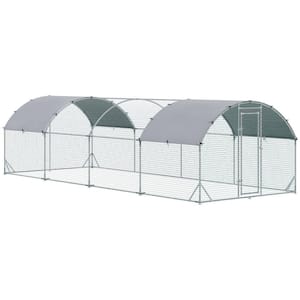 9.2 ft. x 24.9 ft. x 6.5 ft. Silver Galvanized Large Metal Chicken Coop with Cover for Outdoor Backyard, Poultry Fencing