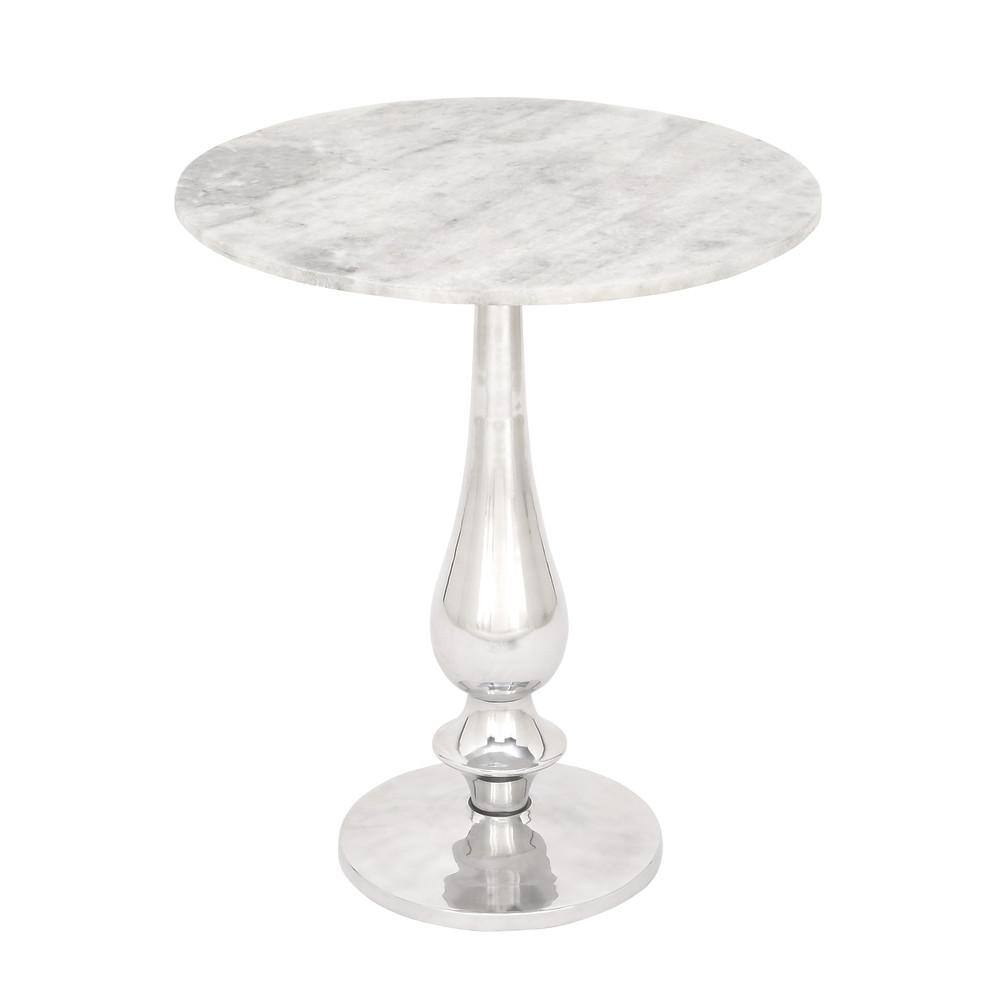 Litton Lane In White Large Round Marble End Table With Silver Aluminium Base The