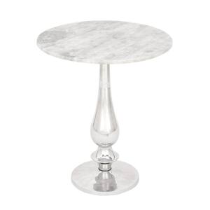 20 in. White Round Marble End Table